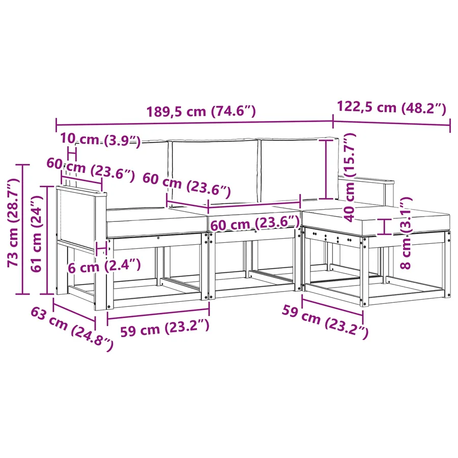 Ensemble de canapés d'extérieur 4 pcs Naturel et gris clair - 6