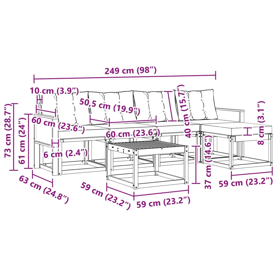 Ensemble de canapés d'extérieur 6 pcs Naturel et Crème - 9