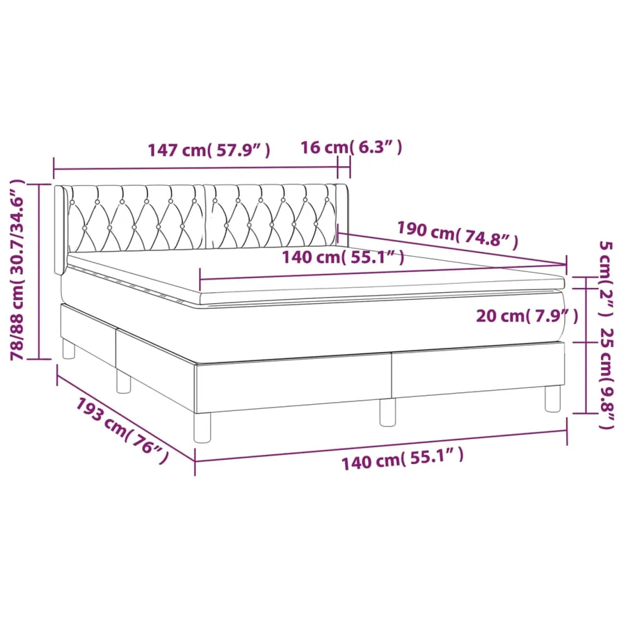 Sommier à lattes de lit avec matelas Noir 140x190 cm Tissu - 7