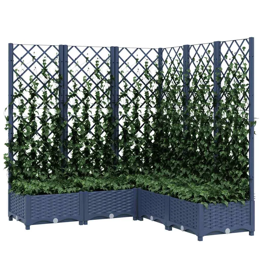 Jardinière avec treillis bleu gris 120x120x121,5 cm PP - 7