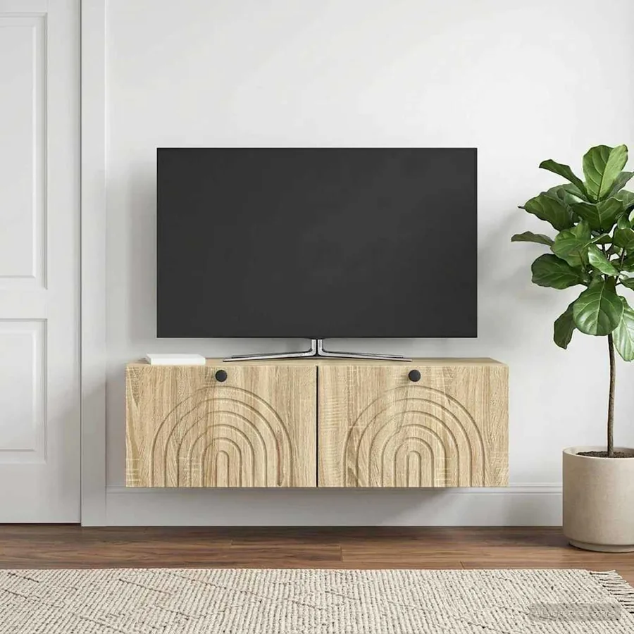 Meuble TV mural Chêne Sonoma 98 x 31 x 30 cm Bois d'ingénierie - 4