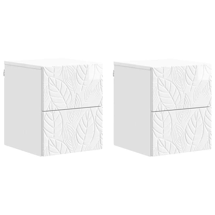 Cabinet de chevet mural 2 pcs Blanc brillant 34,5 x 33 x 40 cm - 2