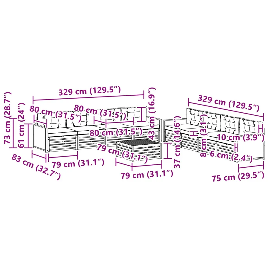 Ensemble de canapés d'extérieur 9 pcs Naturel et gris clair - 7