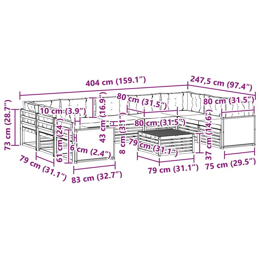 Ensemble de canapés d'extérieur 10 pcs Naturel et gris clair - 8