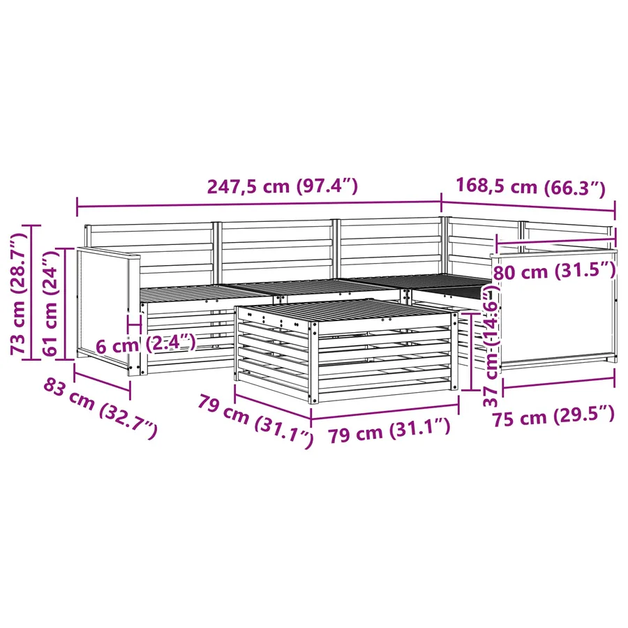 Ensemble de canapés d'extérieur 5 pcs Naturel 79 x 79 x 37 cm - 8