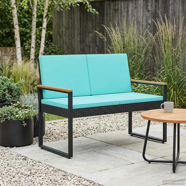 Banc extérieur Noir et turquoise 107 x 61 x 80 cm polyrotin