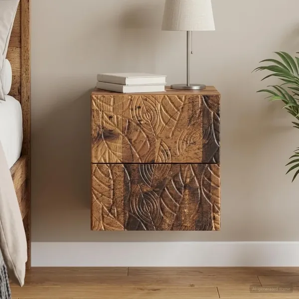 Cabinet de chevet mural Bois ancien 34,5 x 33 x 40 cm