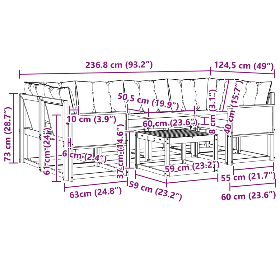 Ensemble de canapés d'extérieur 7 pcs Naturel et gris clair - 9
