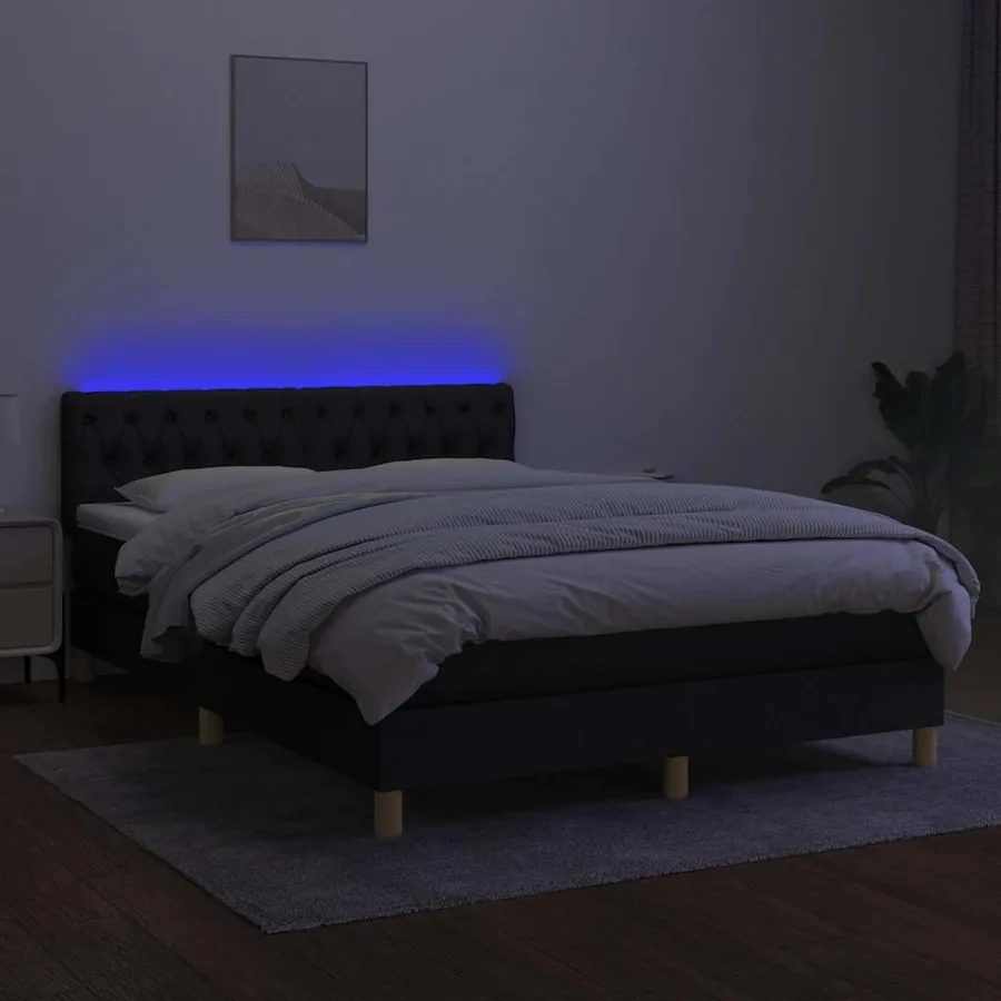 Sommier à lattes de lit avec matelas LED Noir 140x200 cm Tissu - 4