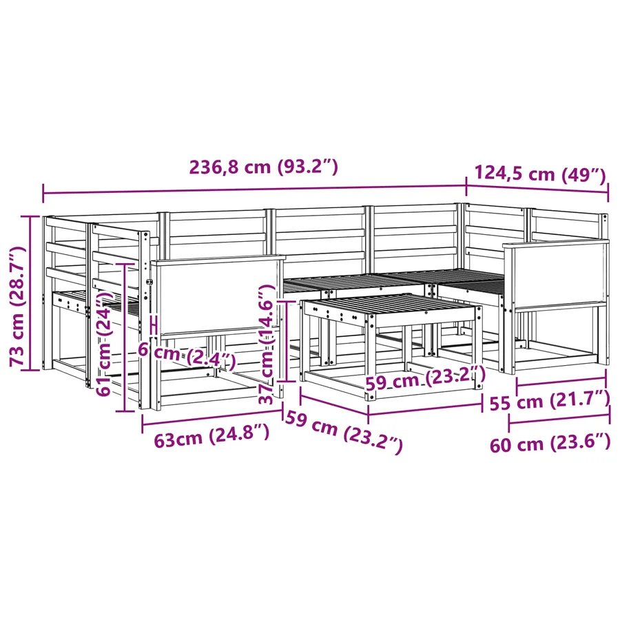 Ensemble de canapés d'extérieur 7 pcs Naturel - 8