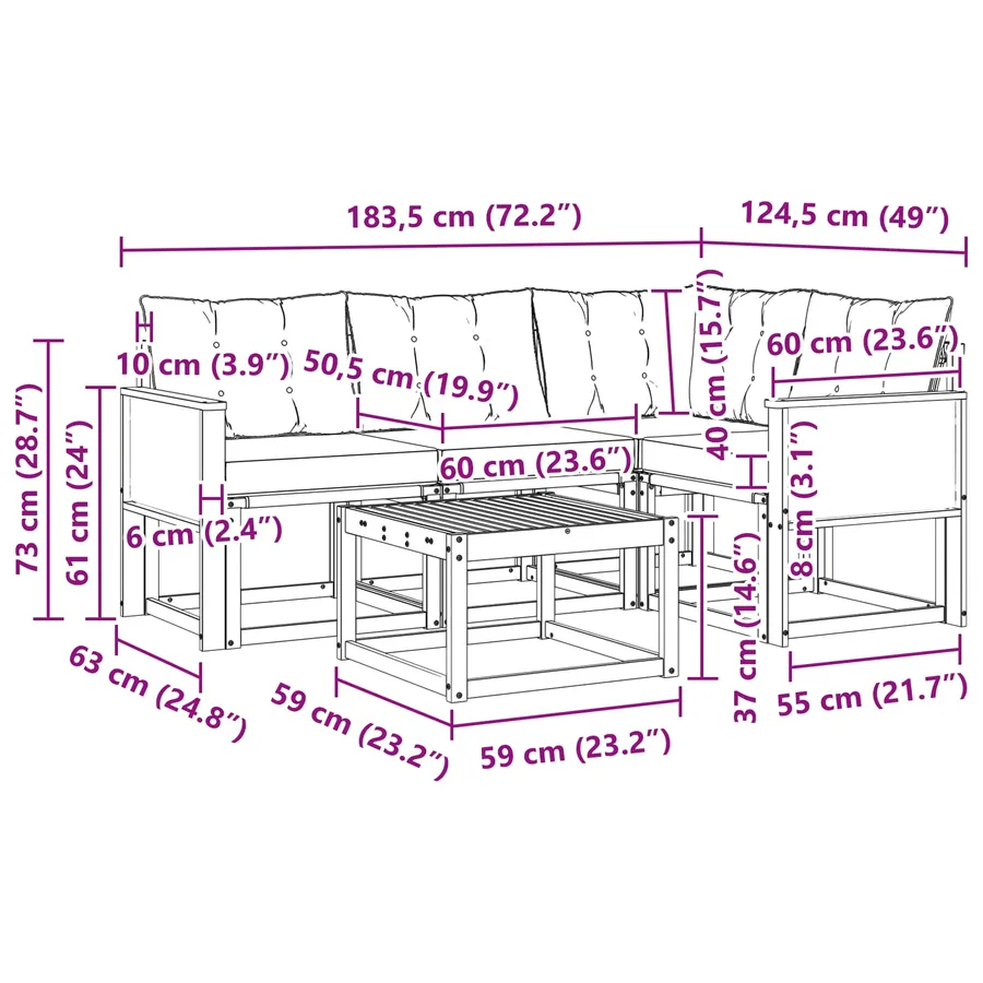 Ensemble de canapés d'extérieur 5 pcs Naturel et noir - 9