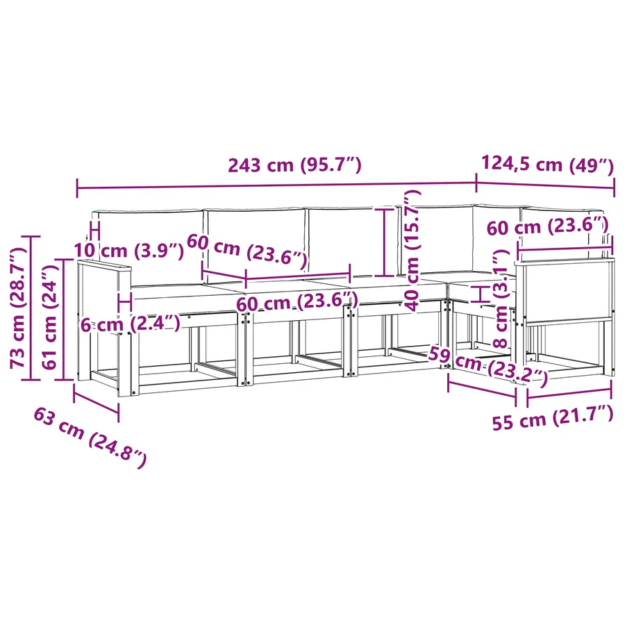 Ensemble de canapés d'extérieur 5 pcs Naturel et gris clair - 8