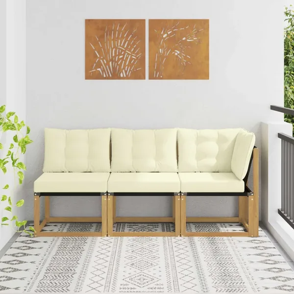 Canapé d’extérieur milieu et coin avec coussin 3 Pièce Blanc