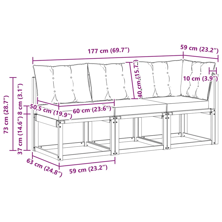 Canapé d’extérieur milieu et coin avec coussin 3 Pièce Blanc - 10