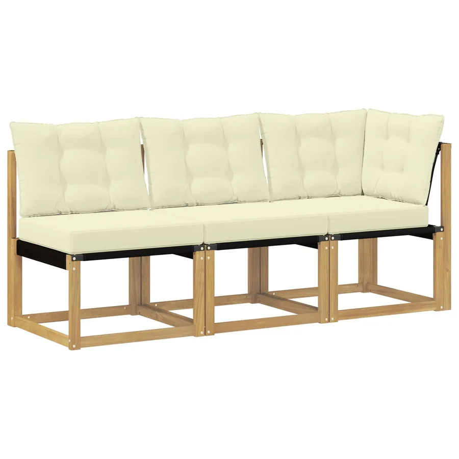 Canapé d’extérieur milieu et coin avec coussin 3 Pièce Blanc - 2