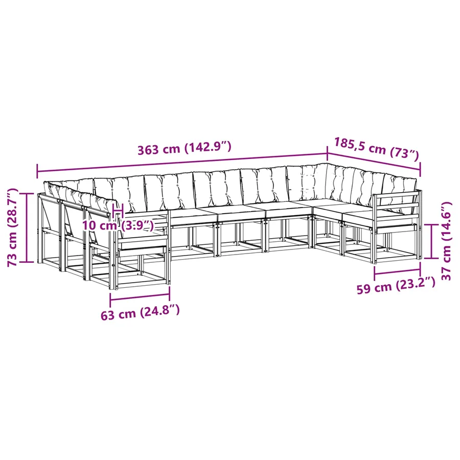 Ensemble de canapés d'extérieur 10 pcs Blanc et crème - 9