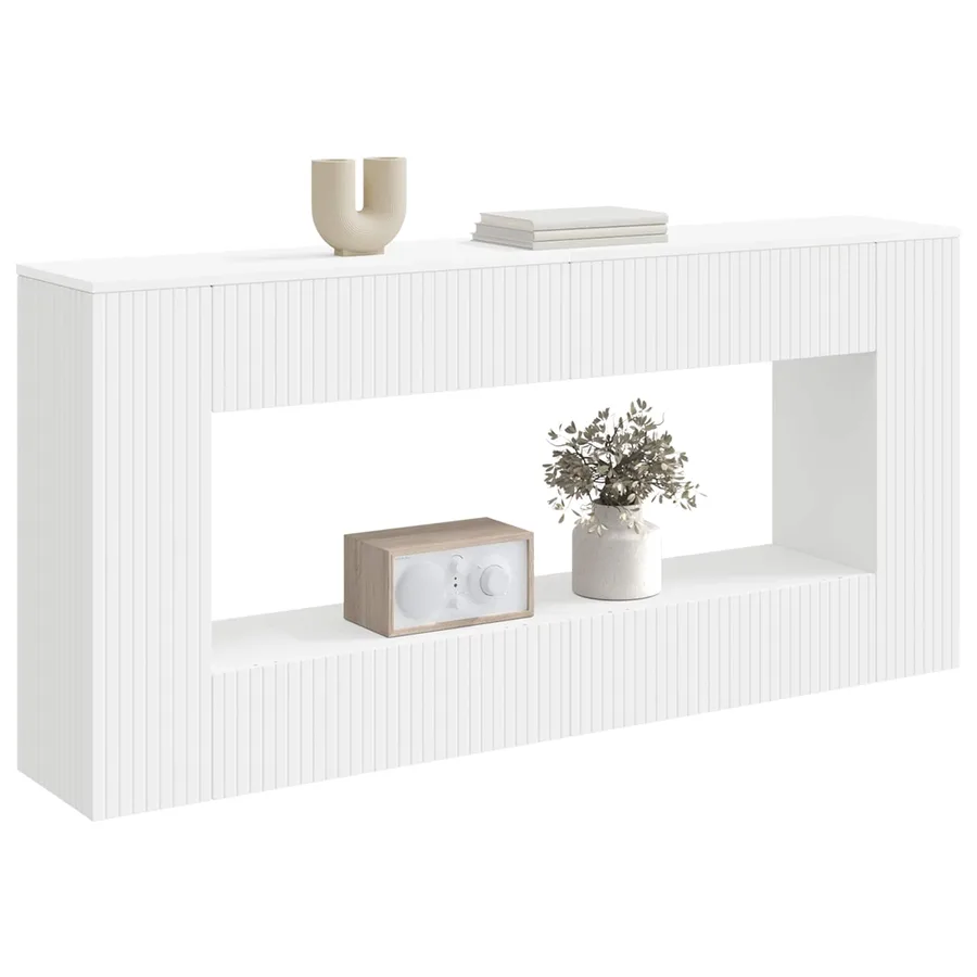 Table console Rayé Blanc 155 x 29 x 74 cm Bois d’ingénierie - 3