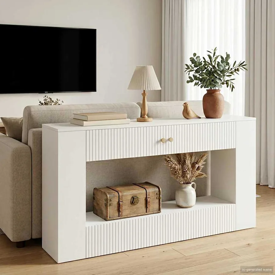 Table console Blanc Brillant 155 x 29 x 74 cm Bois d’ingénierie