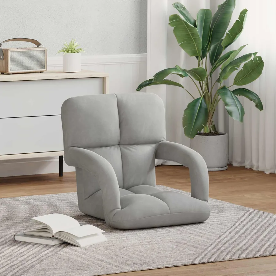 Fauteuil de sol ajustable Gris clair Velours - 3