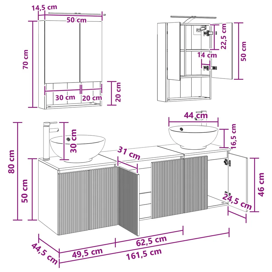 Ensemble d'armoire de salle de bain 5 pcs Bois ancien - 14