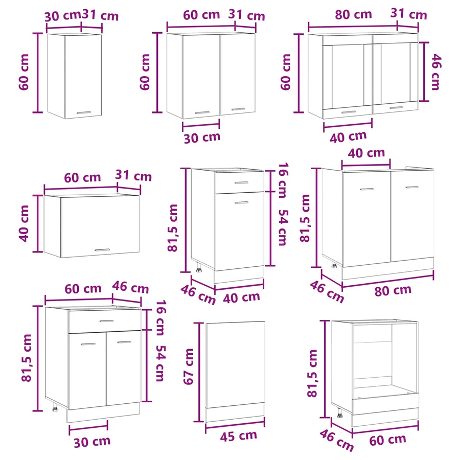 Unité de cuisine Lyon 8 pcs Bois d'ingénierie - 8