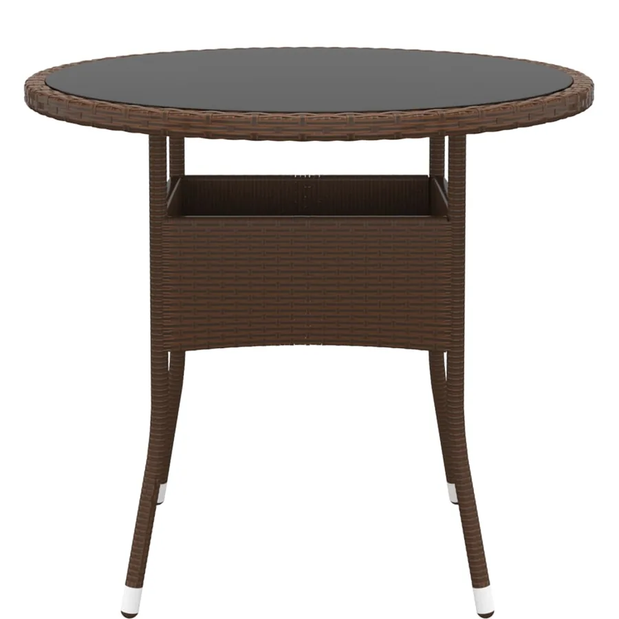 Table de jardin Ø80x75 cm Verre trempé/résine tressée Marron - 2