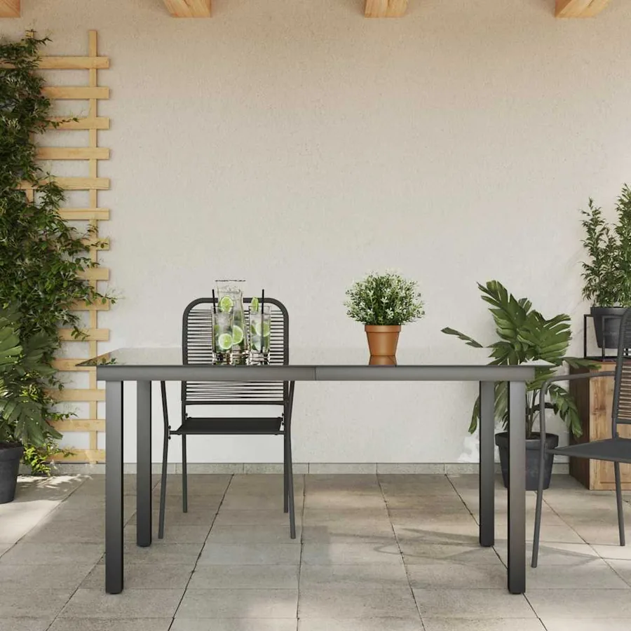 Table de jardin Noir 150x90x74 cm Aluminium et verre - 3