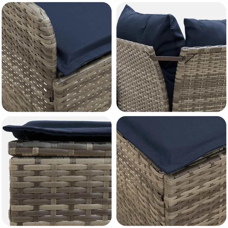 Ensembles de meubles 7 pcs Gris et bleu marine Rotin PE - 9