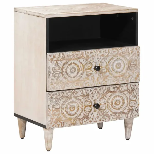 Armoire de lit Blanc 50 x 33 x 60 cm Bois de mangue massif