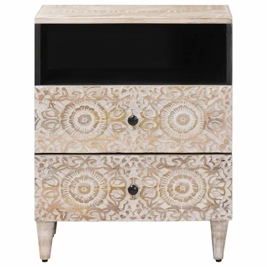 Armoire de lit Blanc 50 x 33 x 60 cm Bois de mangue massif - 3