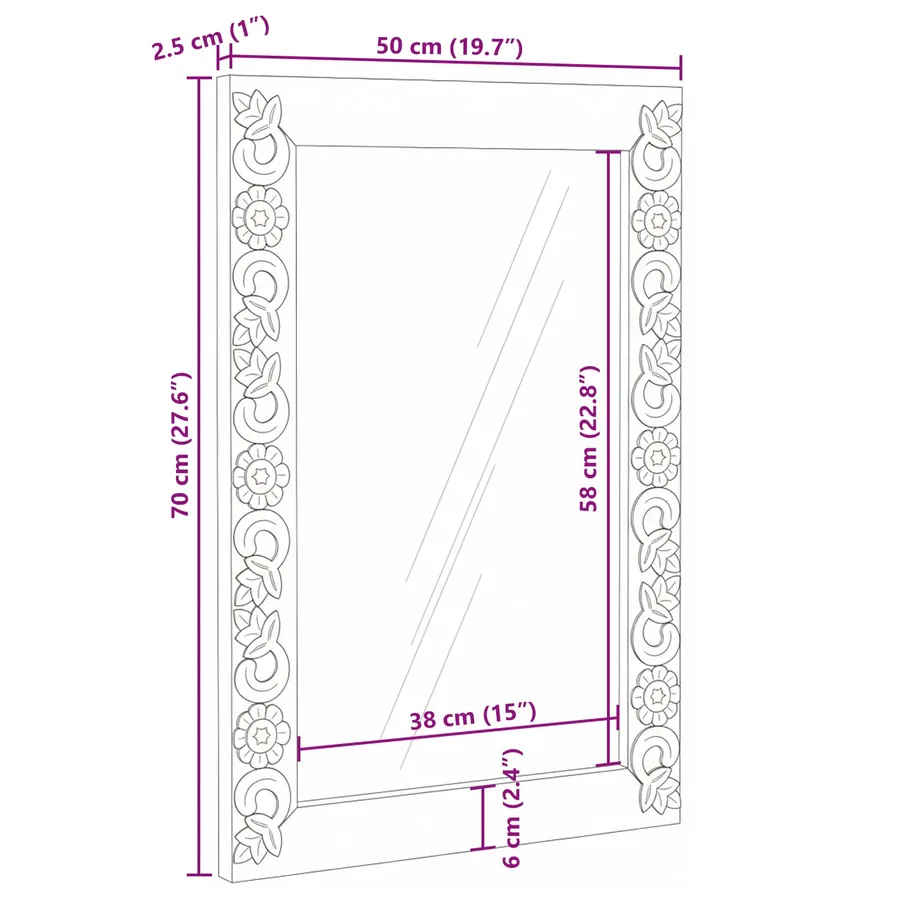Miroir mural Blanc 70 x 50 cm Bois de mangue massif - 10
