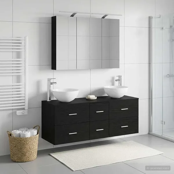 Ensemble de mobilier de salle de bain 4 pcs Chêne noir