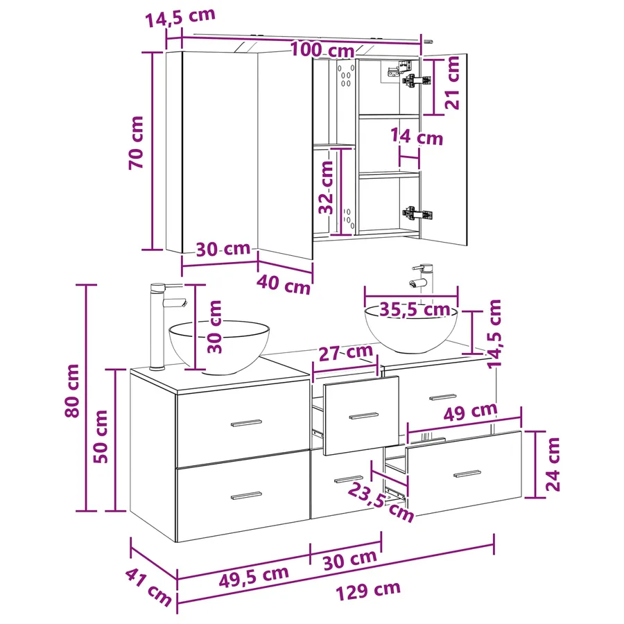 Ensemble de mobilier de salle de bain 4 pcs Chêne noir - 14
