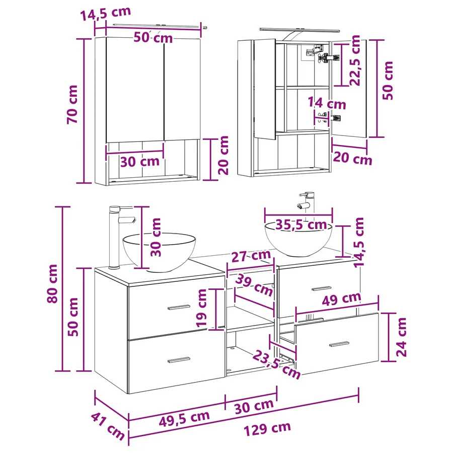 Ensemble de mobilier de salle de bain 5 pcs Chêne noir - 14