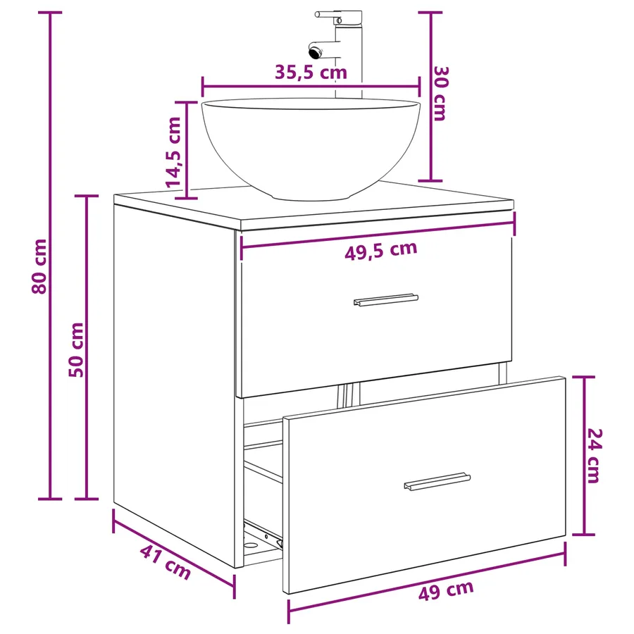 Vanité de lavabo mural Sonoma gris 49,5 x 41 x 64,5 cm - 9