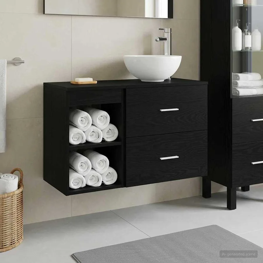 Ensemble de mobilier de salle de bain 2 pcs Chêne noir