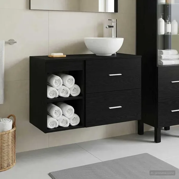 Ensemble de mobilier de salle de bain 2 pcs Chêne noir