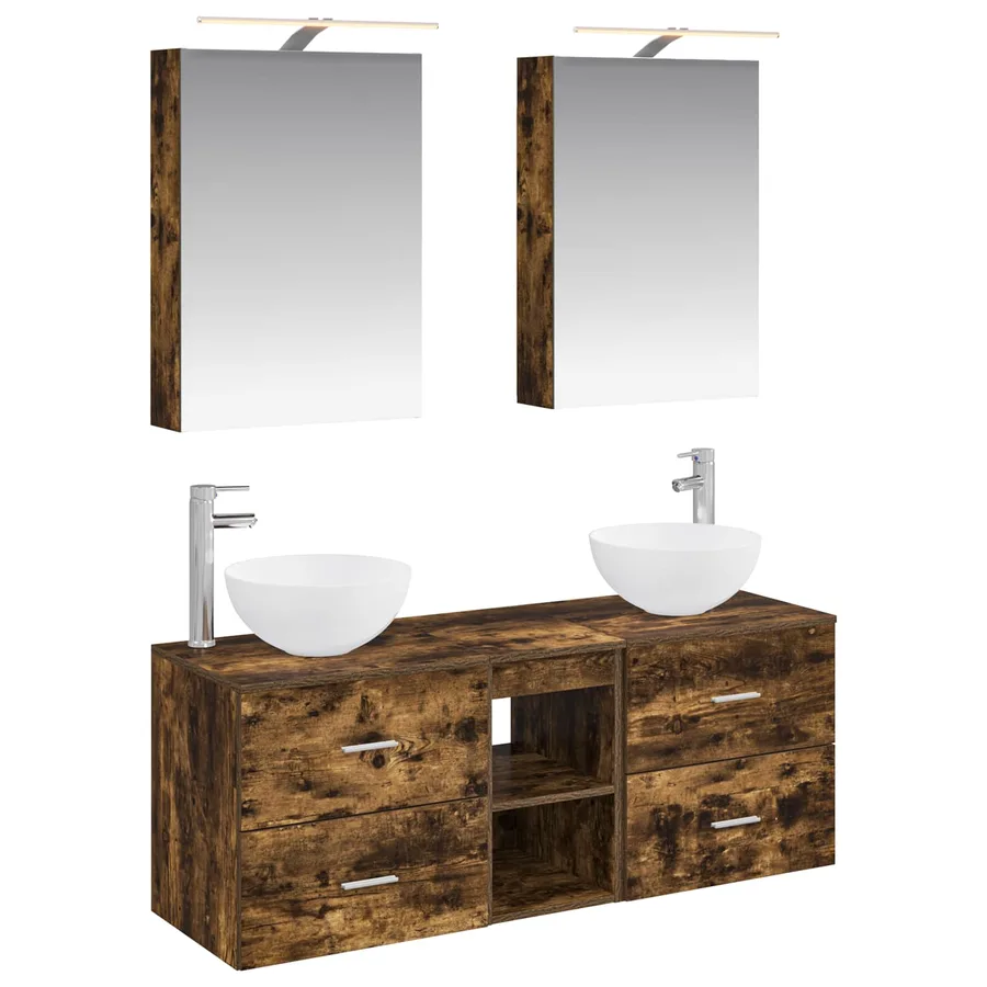 Ensemble de mobilier de salle de bain 5 pcs Chêne fumé - 2
