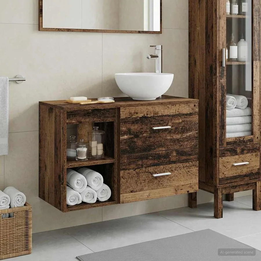 Ensemble de mobilier de salle de bain 2 pcs Bois ancien