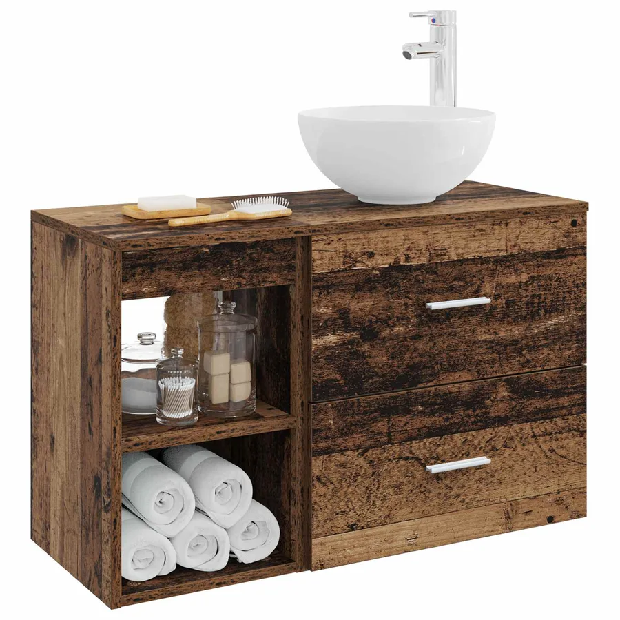 Ensemble de mobilier de salle de bain 2 pcs Bois ancien - 3