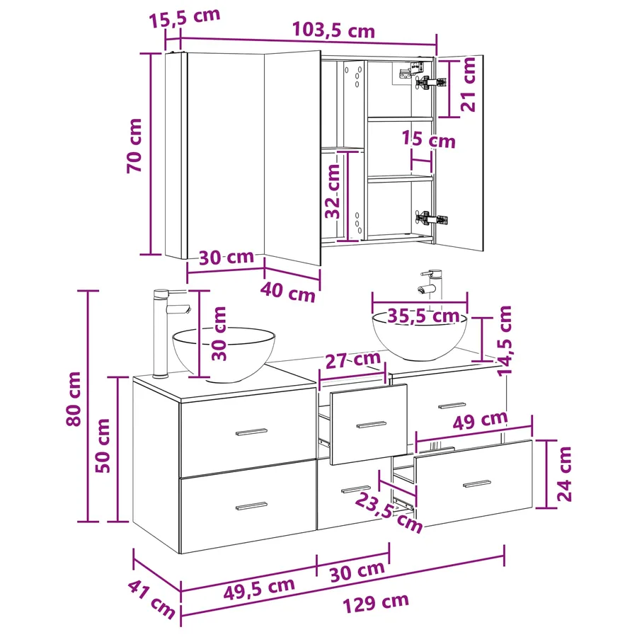 Ensemble de mobilier de salle de bain 4 pcs Blanc - 14
