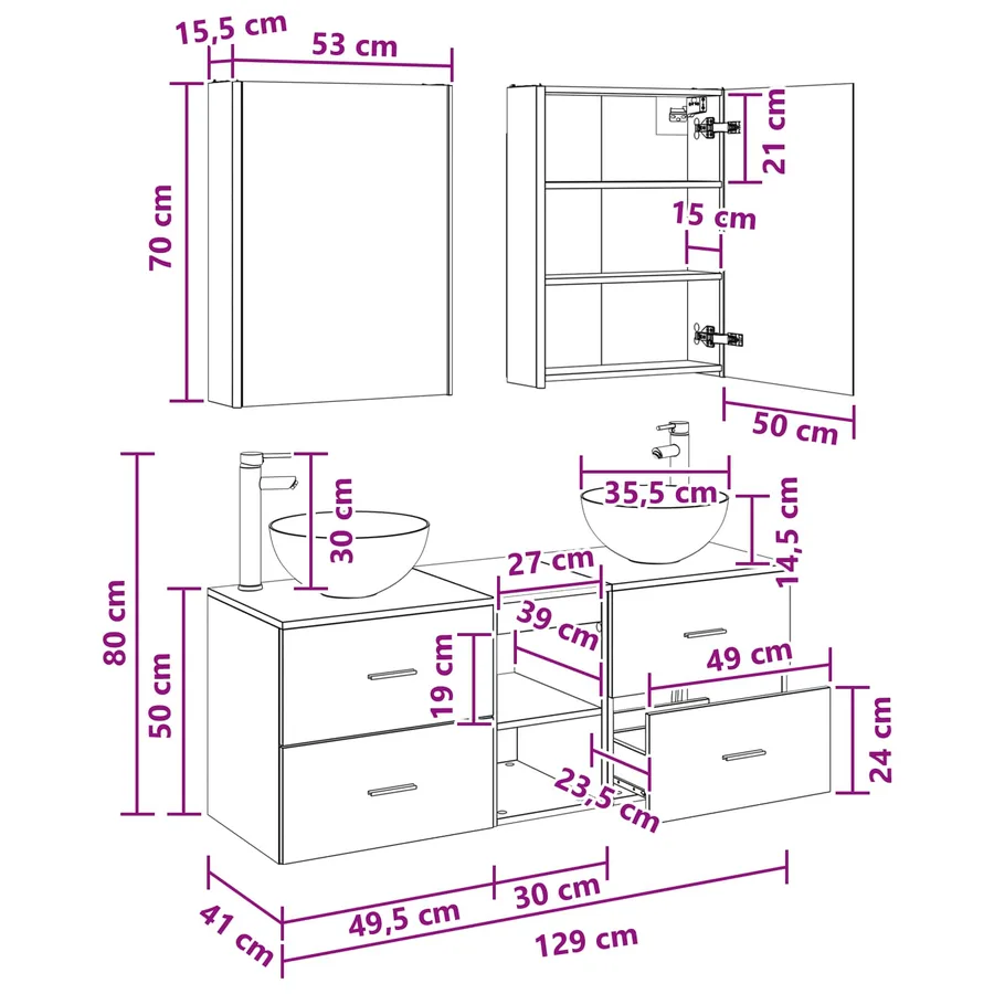 Ensemble de mobilier de salle de bain 5 pc Chêne artisanal - 15
