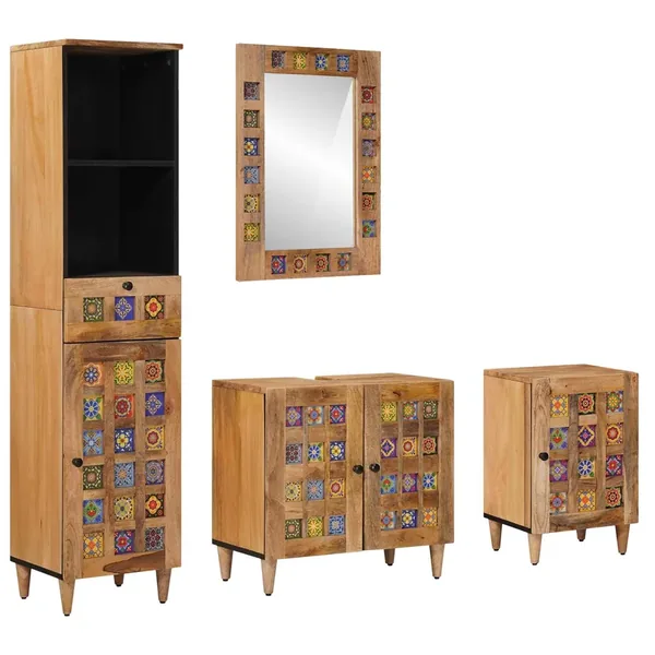 Ensemble de mobilier de salle de bain avec tiroir 4 pcs Naturel