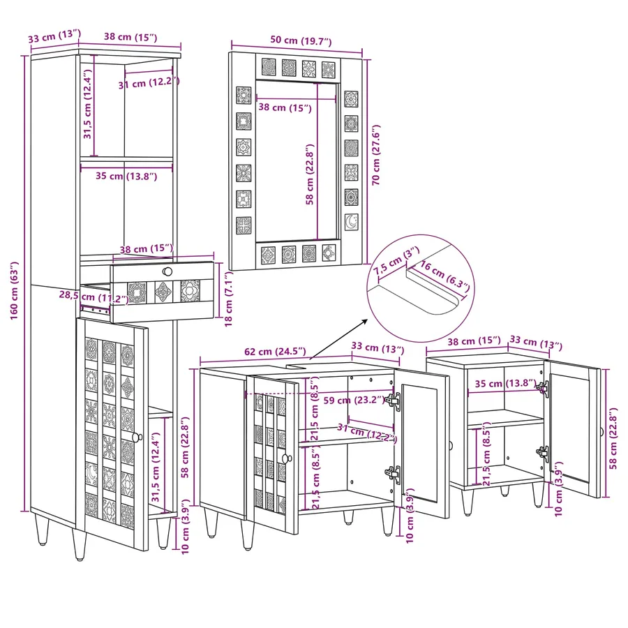 Ensemble de mobilier de salle de bain avec tiroir 4 pcs Naturel - 17
