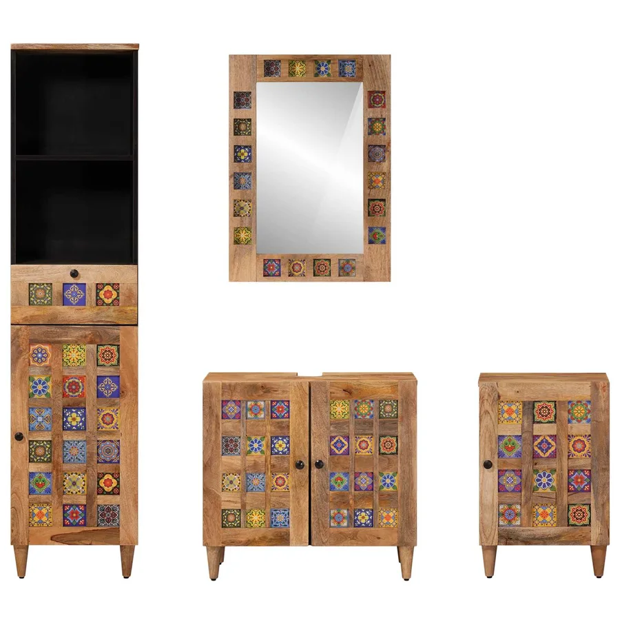 Ensemble de mobilier de salle de bain avec tiroir 4 pcs Naturel - 7