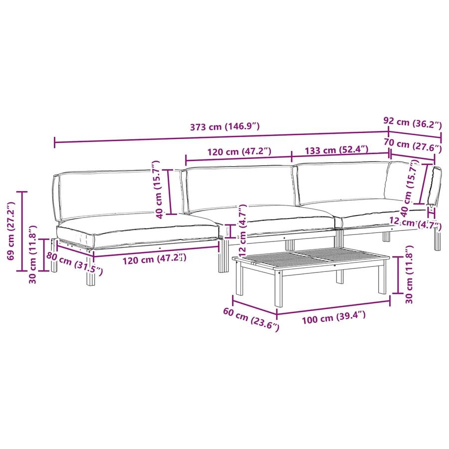 Ensemble de Canapés Uni 4 pcs Taupe Bois d'Acacia Massif - 19