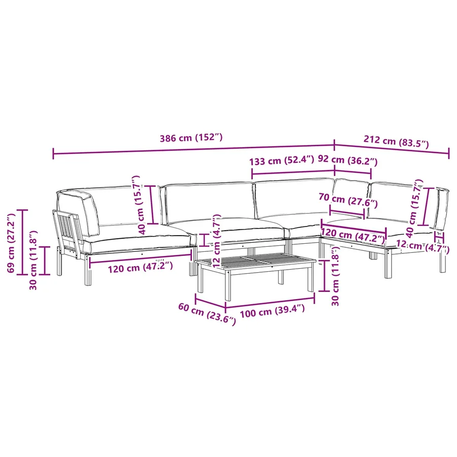 Ensemble de Canapés Uni 5 pcs Taupe Bois d'Acacia Massif - 19