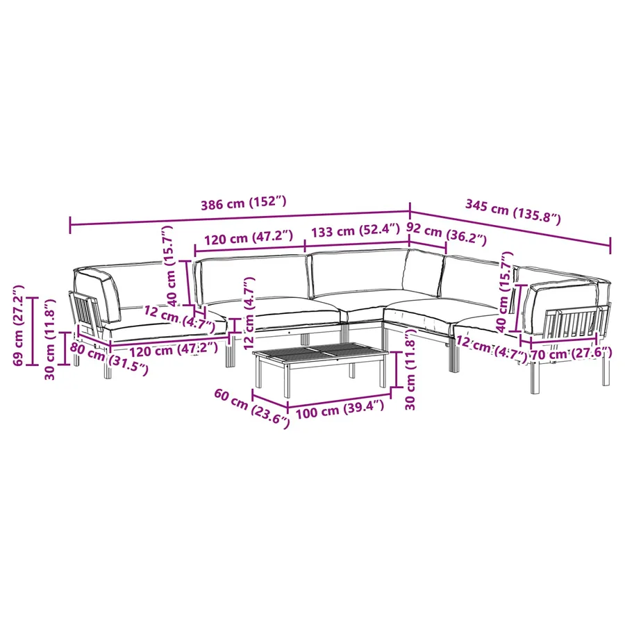 Ensemble de Canapés Uni 6 pcs Taupe Bois d'Acacia Massif - 19