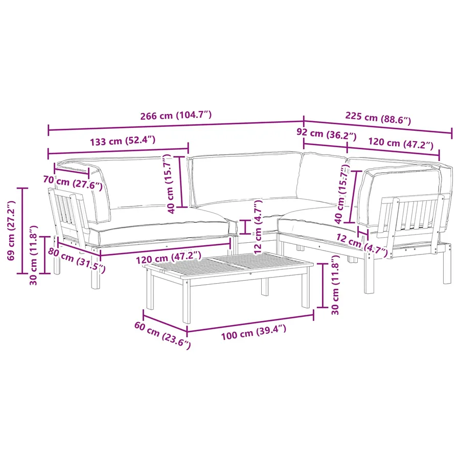 Ensemble de Canapés Uni 4 pcs Gris Bois d'Acacia Massif - 18