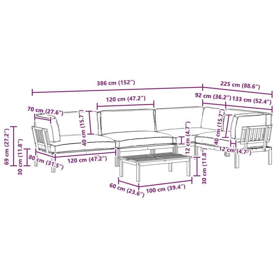 Ensemble de Canapés Uni 5 pcs Taupe Bois d'Acacia Massif - 19